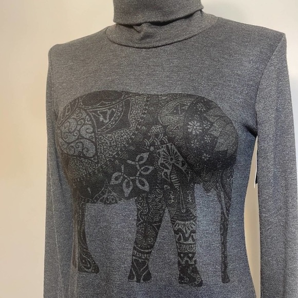 Go Couture long sleeve Turtleneck knit High/Low Hem Gray elephant Sz Small - Picture 7 of 13